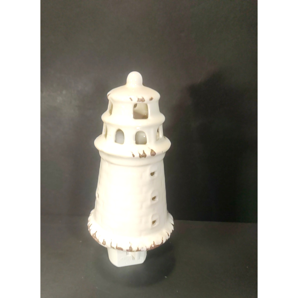 Lighthouse Night Light White Ceramic Off and On Switch Beach Ocean Nautical - Picture 4 of 9